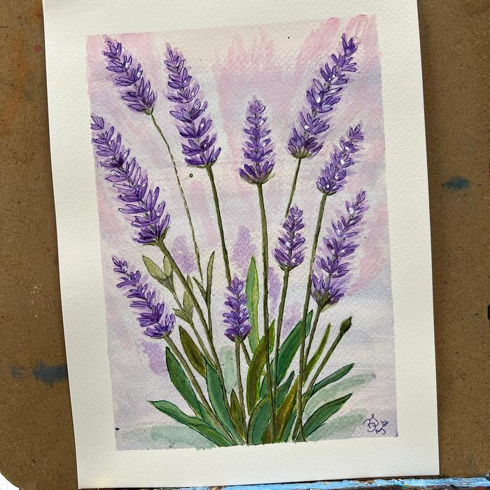 Watercolour painting of purple lavender